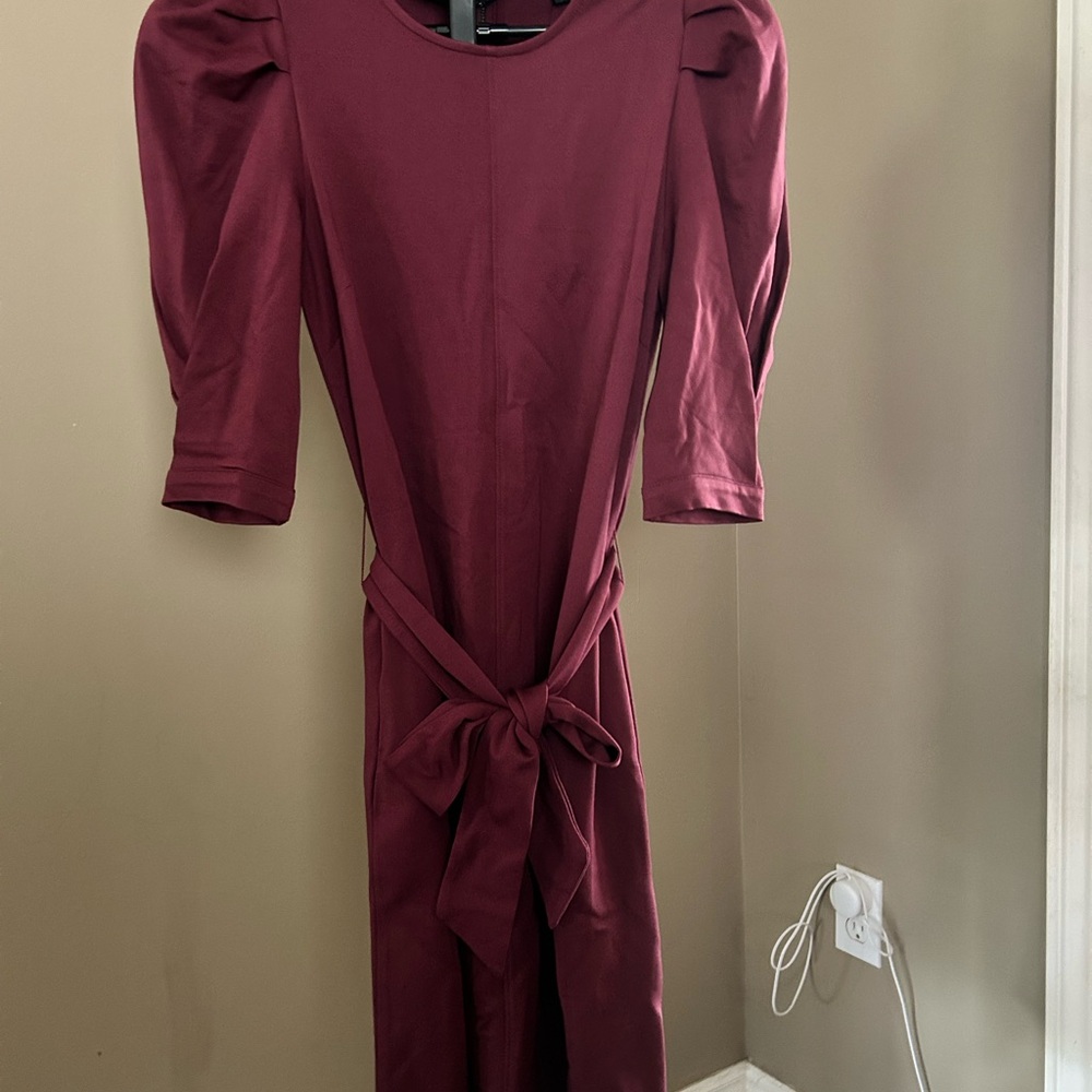 RW&CO Red Sheath Dress with Puff Sleeves for Weddings